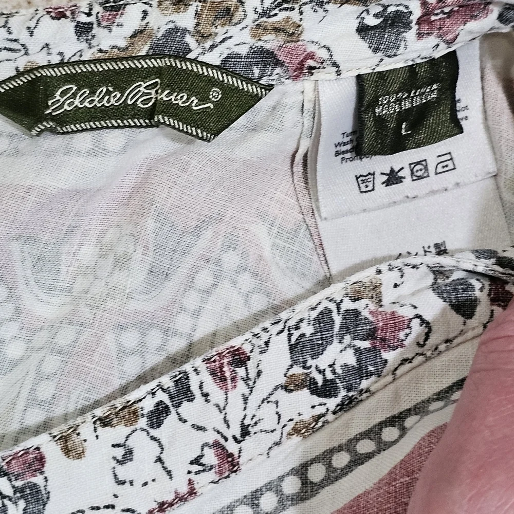 Eddie Bauer L Pink Beige Boho Floral Paisley Midi Skirt 100% Cotton Cottagecore - Picture 5 of 5